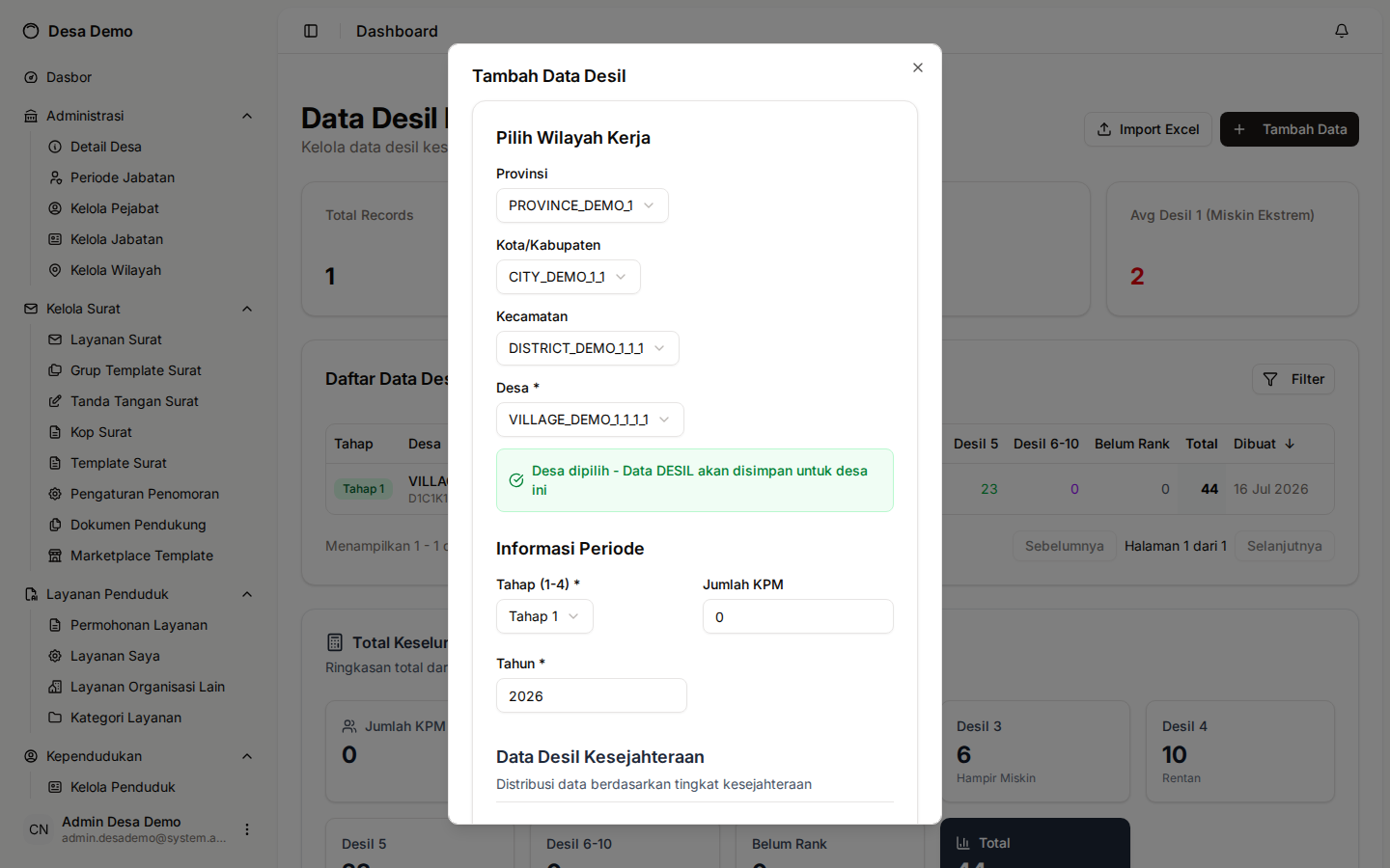 Formulir tambah data desil