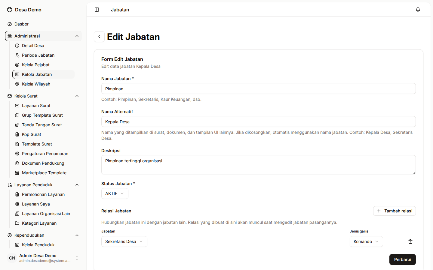Formulir edit jabatan