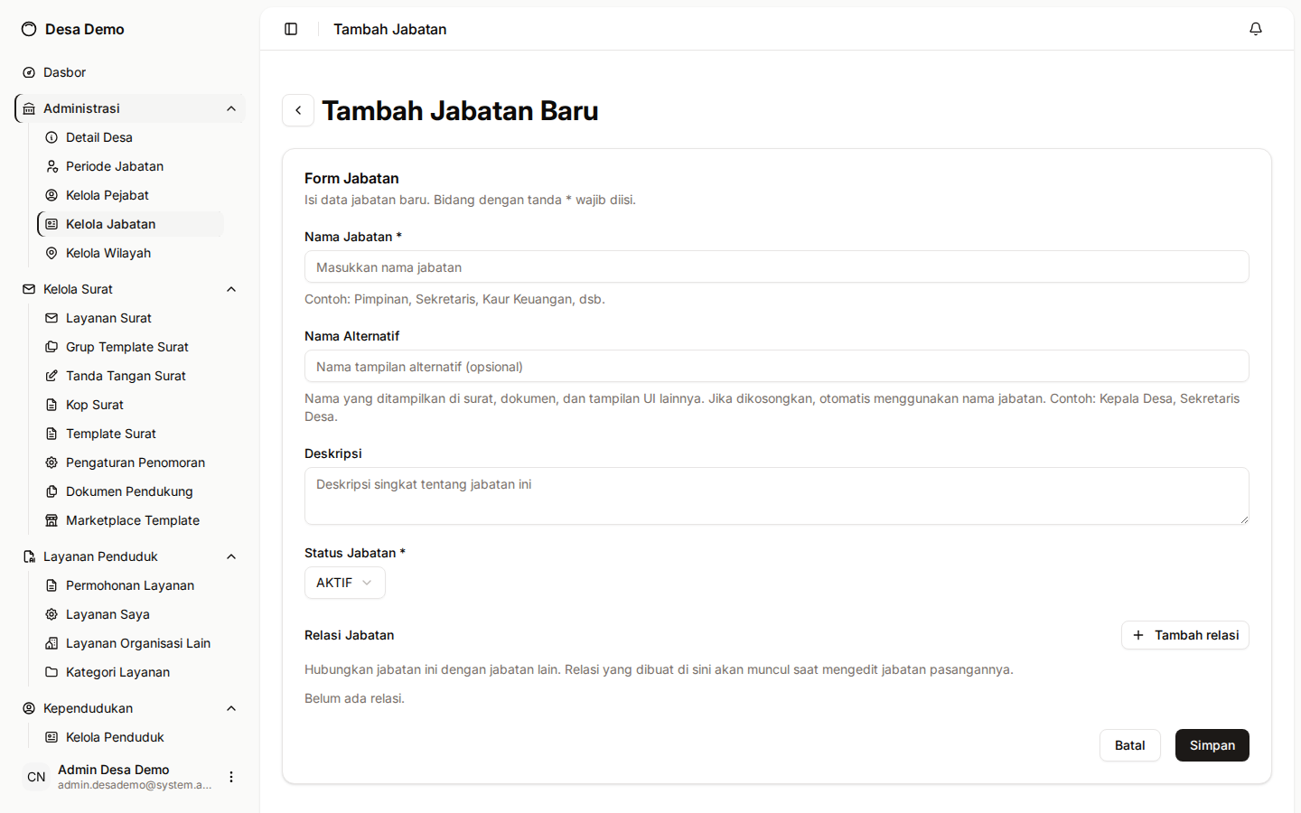 Formulir tambah jabatan