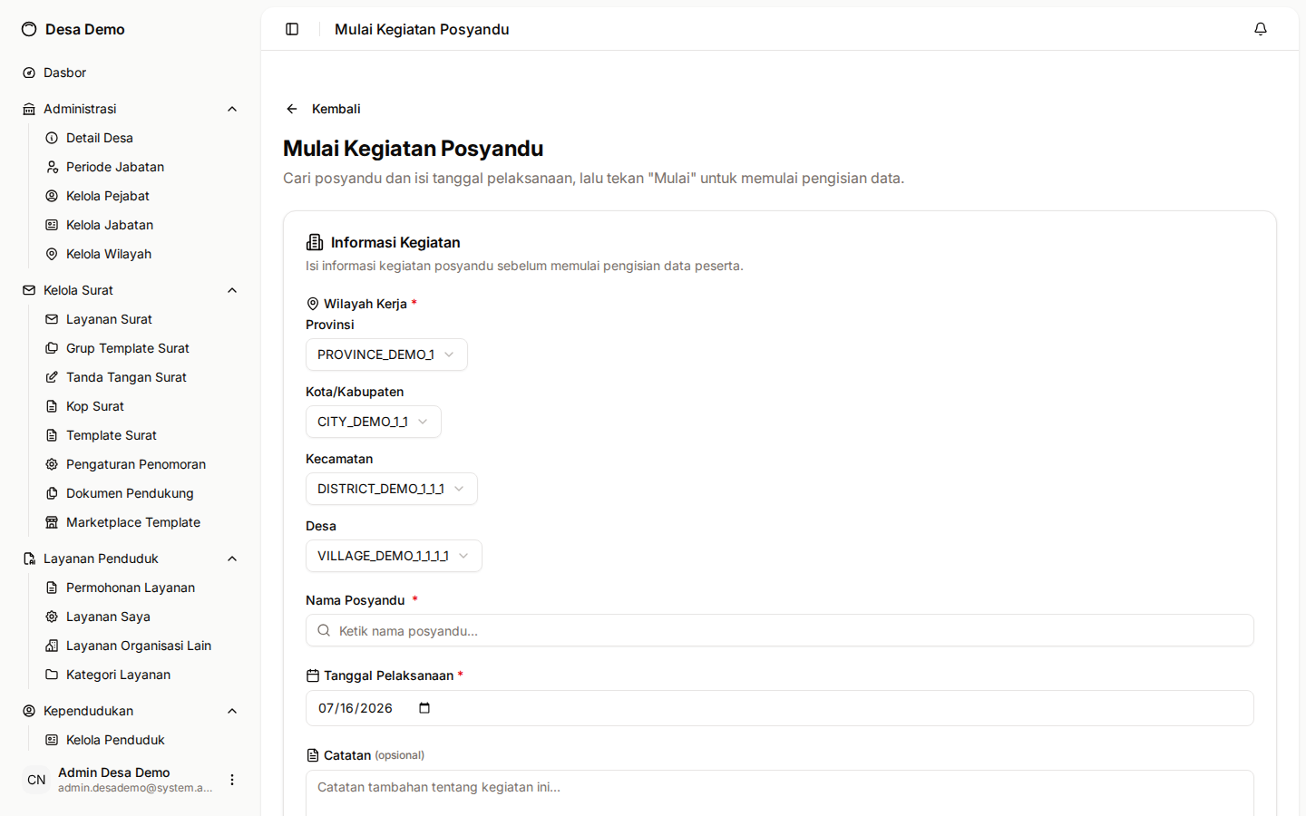 Formulir Mulai Kegiatan Posyandu