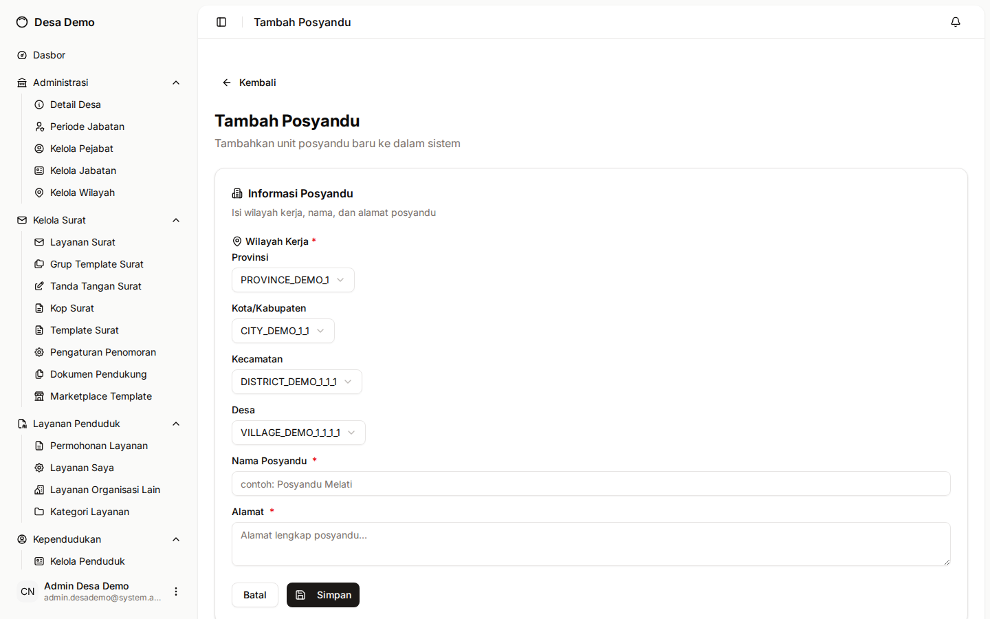 Formulir tambah posyandu