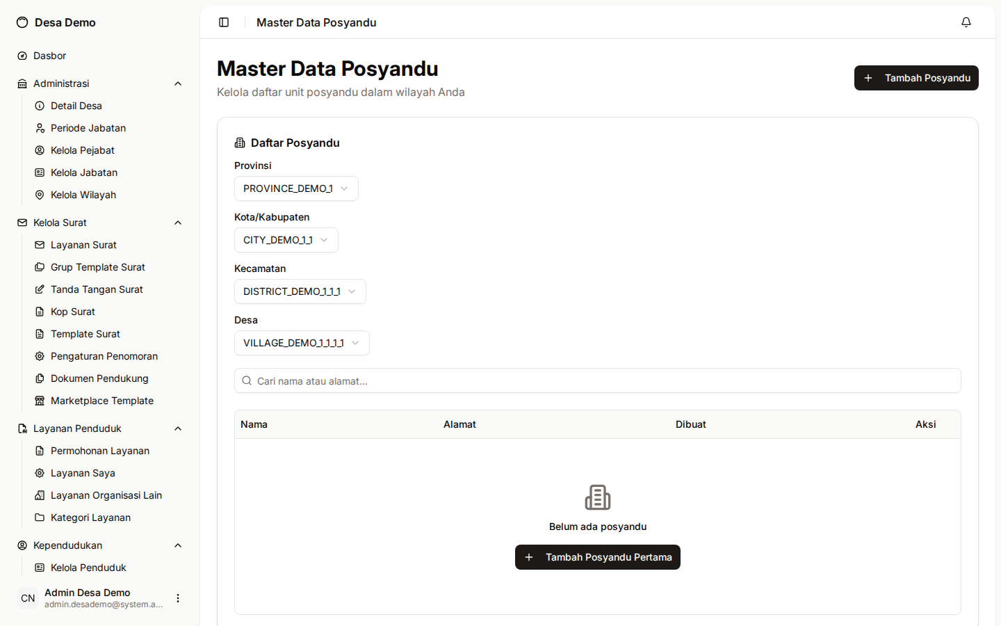 Halaman Master Data Posyandu — belum ada posyandu