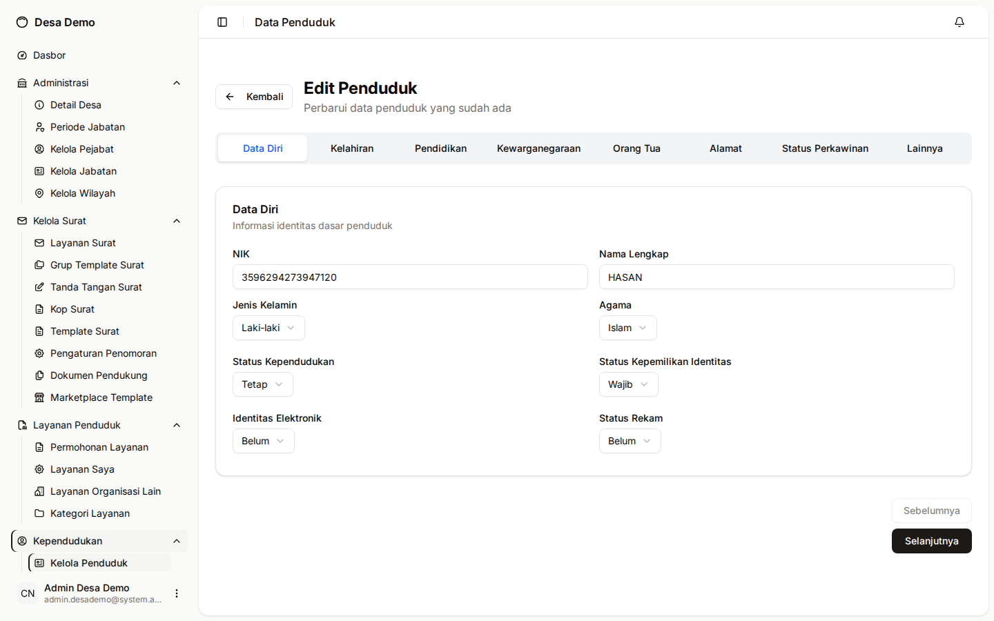 Formulir edit penduduk