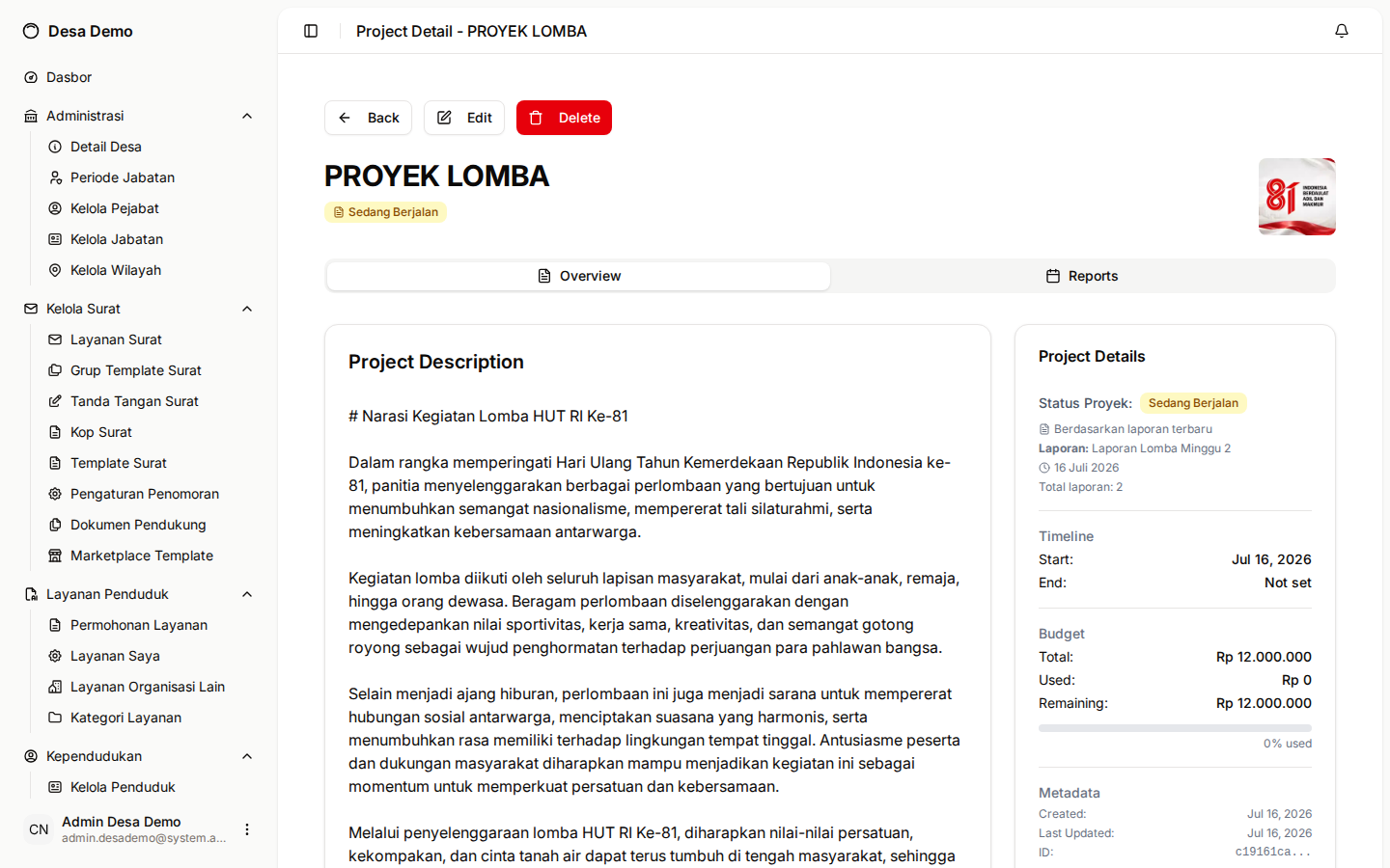 Halaman detail proyek