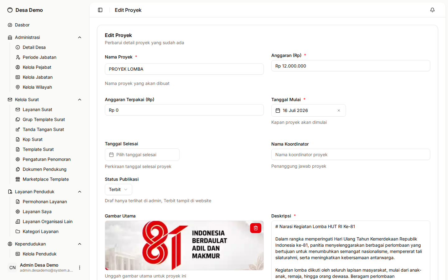 Formulir edit proyek